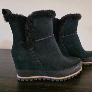 UGG Malvella Wedge Shearling Boot, Black, 6.5 M
